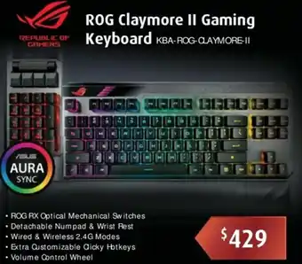 Leader Computers R0G Claymore II Gaming Keyboard offer