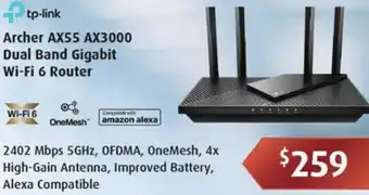 Leader Computers Archer AX55 AX3000 Dual Band Gigabit Wi-Fi 6 Router offer
