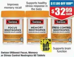 Chemist Warehouse Swisse Ultiboost Focus, Memory or Stress Control Nootropics offer