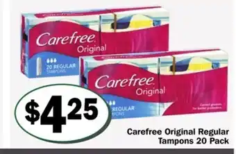 Friendly Grocer Carefree Original Regular Tampons 20 Pack offer