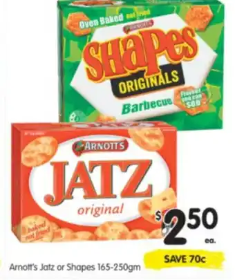 Spar Arnott's Jatz or Shapes 165-250gm offer