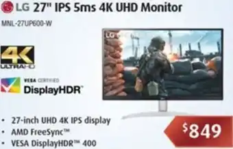 Leader Computers LG 27" IPS 5ms 4K UHD Monitor offer