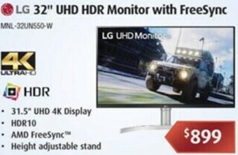 LG 32" UHD HDR Monitor With FreeSync