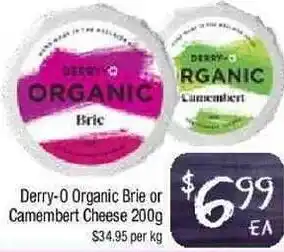 Foodworks Derry-O Organic Brie Or Camembert Cheese 200g offer