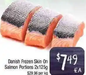 Foodworks Danish Frozen Skin On Salmon Portions 2x125g offer
