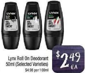 Foodworks Lynx Roll On Deodorant 50ml offer