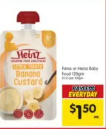 Spar Farex or Heinz Baby Food 120gm offer