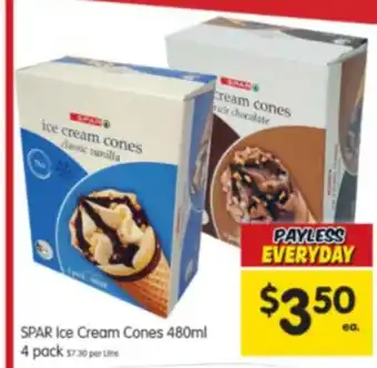 Spar Spar Ice Cream Cones 480ml 4 Pack offer