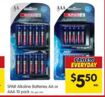 Spar Spar Alkaline Batteries AA or AAA 10 Pack offer