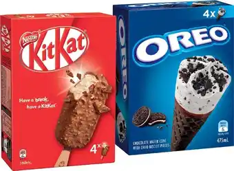 IGA Nestle Kit Kat or Oreo Ice Cream 4 Pack Selected Varieties offer