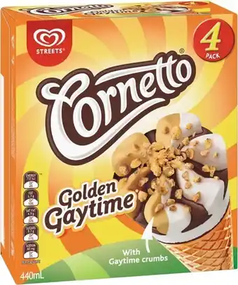 IGA Streets Cornetto Golden Gaytime or Classic Vanilla 4 Pack offer