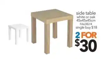 Cheap as Chips Side Table White or Oak 45x45x45cm offer