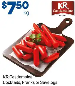 Foodland Kr castlemaine cocktails, franks or saveloys offer