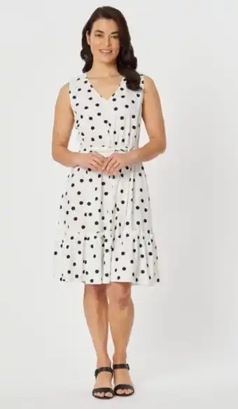 Harris Scarfe Khoko smart sleeveless button spot midi dress offer