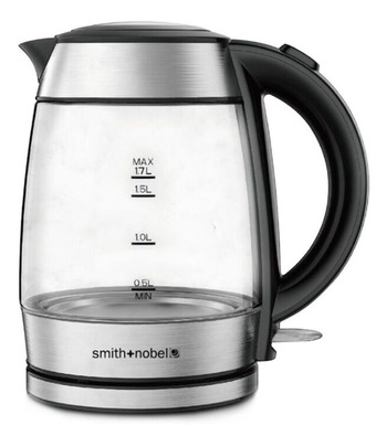 Smith + nobel 1.7l glass & stainless steel kettle