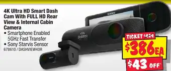 JB Hi-Fi 4k ultra hd smart dash cam with full hd rear view & internal cabin camera offer