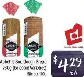 Foodworks Abbott's Sourdough Bread 760g offer