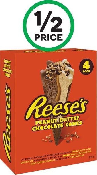 Woolworths Reeseu2019s or Hersheyu2019s Tubs 473ml, Hersheyu2019s Sticks 360ml Pk 4 or Reeseu2019s Cones 472ml Pk 4 u2013 From the Freez offer