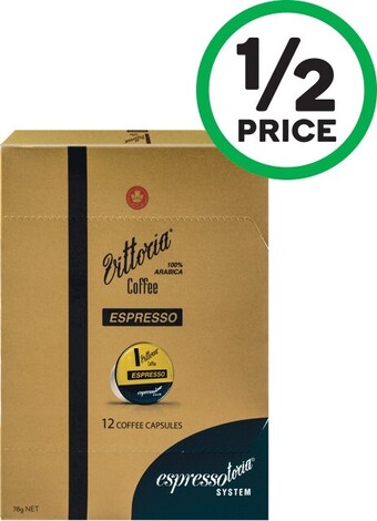 Woolworths Vittoria Espressotoria Espresso Coffee Capsules Pk 12 offer