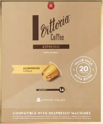 Woolworths Vittoria Nepresso Compatible Coffee Capsules Pk 20 offer