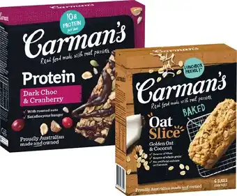 Woolworths Carmanu2019s Muesli Bars or Oat Slices 160-270g Pk 5/6 offer