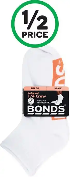 Woolworths Bonds Womenu2019s Cushioned 1/4 Crew Sock Pk 3 offer