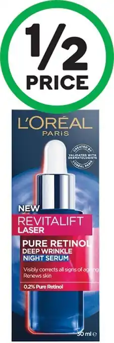 Woolworths Lu2019Oreal Paris Revitalift Laser Pure Retinol Deep Wrinkle Night Serum 30ml offer