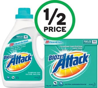 Woolworths Biozet Attack Regular Laundry Liquid 2 Litre or Powder 2 kg offer
