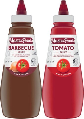 Masterfoods Squeezy Tomato or Barbecue Sauce 500mL