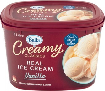 Coles Bulla Creamy Classics 2 Litre or Cookie Sandwich 4 Pack offer