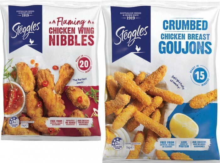 Steggles Chicken Breast Goujons or Flaming Chicken Wing Nibbles 1kg