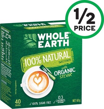 Woolworths Whole Earth Sweetener Sachets 60g Pk 40 offer