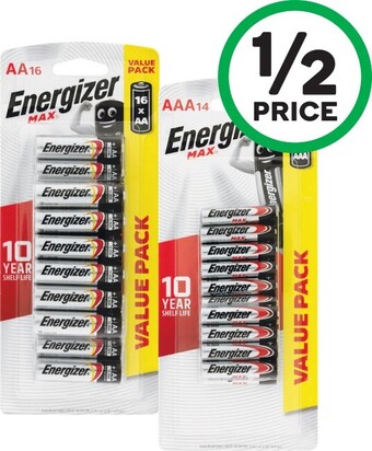 Woolworths Energizer Max AA Pk 16 or AAA Pk 14 offer