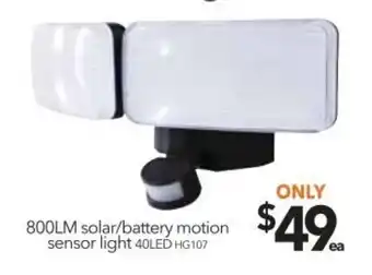 Cheap as Chips 800LM Solar/Battery Motion Sensor Light 40LED HG107 offer