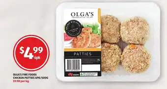 ALDI Alga's Fine Foods Chicken Patties 6pk/500g offer