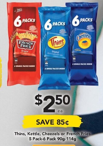 Drakes Thins, Kettle, Cheezels or French Fries 5 pack-6 pack 90g-114g offer