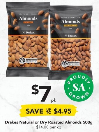 Drakes Drakes Natural or Dry Roasted Almonds 500g offer