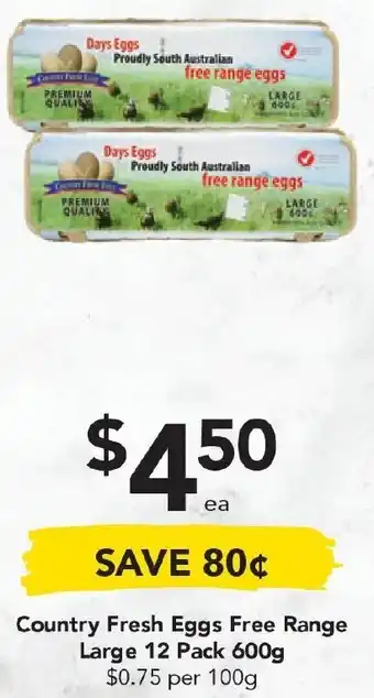 Drakes Country Fresh Eggs Free Range Large 12 Pack 600g offer