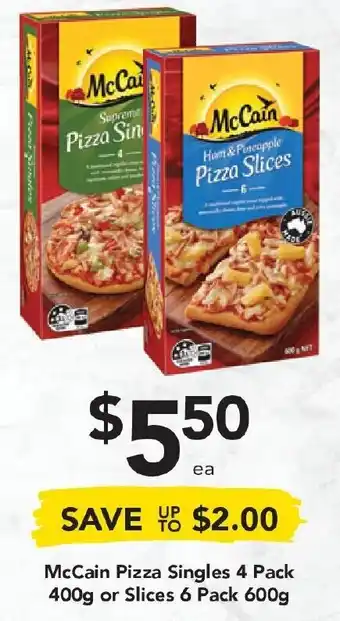 Drakes McCain Pizza Singles 4 Pack 400g or Slices 6 Pack 600g offer