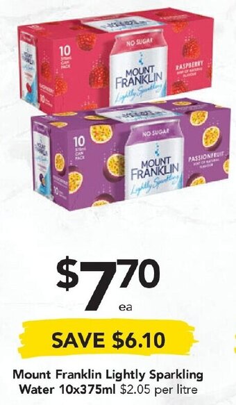 Drakes Mount Franklin Lightly Sparkling Water 10x375ml offer