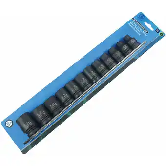 Toolmart Action 12 pce 1/2in dr 6pt impact socket sets with rail - imperial offer