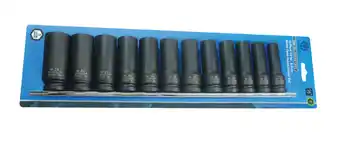 Action 12 pce 1/2in dr 6pt deep impact socket sets with rail - metric