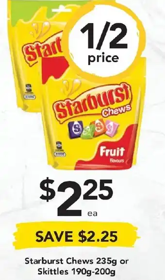Starburst Chews 235g or Skittles 190-200g