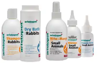 Aristopet small animal wormers, minerals, shampoo's and mite & mange sprays