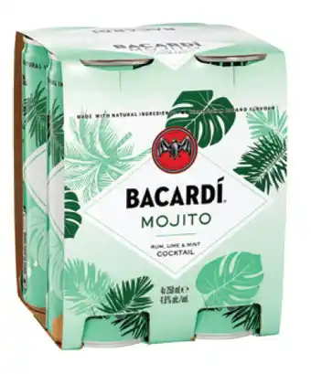 The Bottle O Bacardi mojito 4.8% premix cans 250ml 4 pack offer