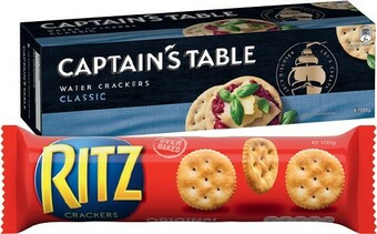 IGA Ritz Original Crackers 100g or Nabisco Captain's Table Water Crackers 125g Selected Varieties offer