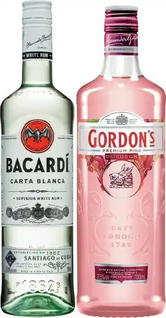 Bacardi Carta Blanca Superior White Rum or Gordon’s Pink Gin 700mL