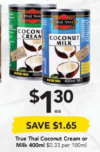 Drakes True Thai Coconut Cream or Milk 400ml offer