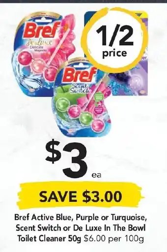 Drakes Bref Active Blue, Purple or Turquoise Scent Switch or De Luxe In The Bowl Toilet Cleaner 50g offer