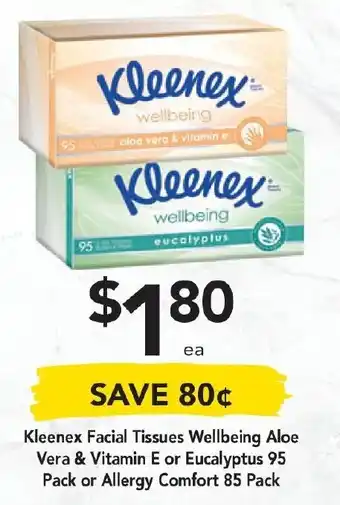 Drakes Kleenex Facial Tissues Wellbeing Aloe Vera & Vitamin E or Eucalyptus offer